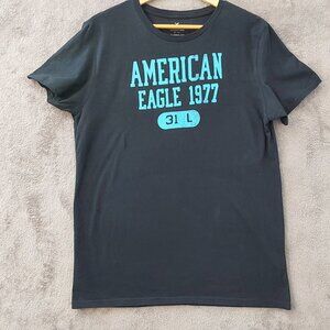 American Eagle Outfitters Graphic T-Shirt Black Blue Logo Classic Fit M
